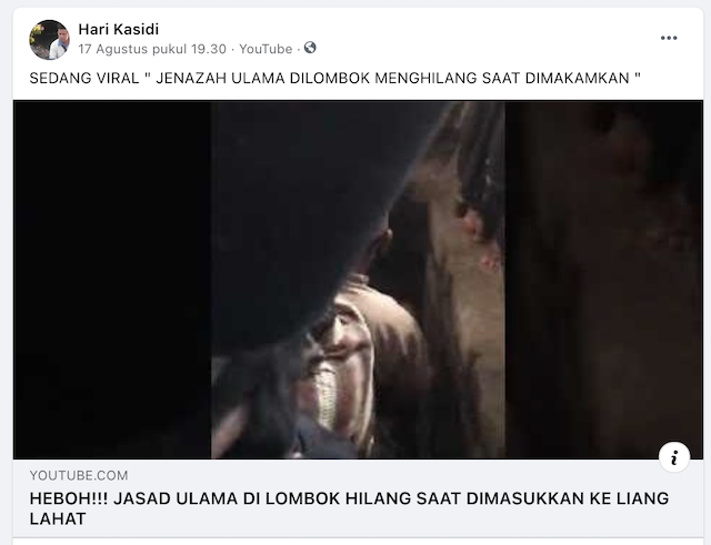 [Cek Fakta] Viral Video Jenazah Ulama Lombok Hilang saat Dimakamkan? Begini Faktanya
