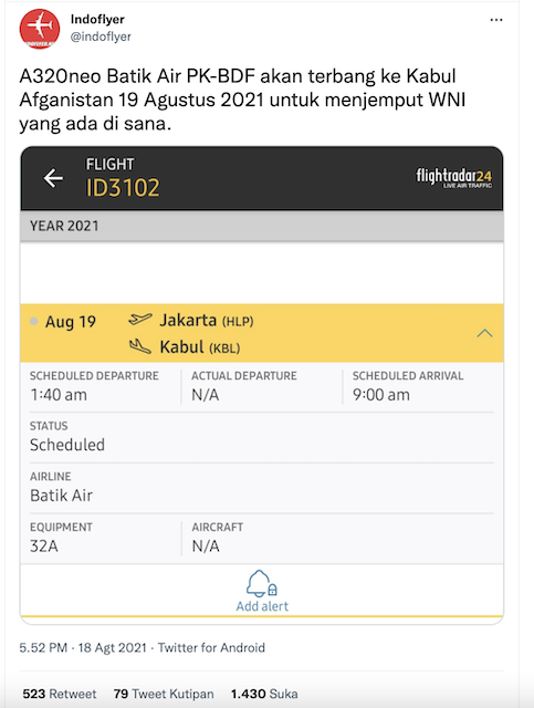 [Cek Fakta] Benarkah Batik Air Terbang ke Afghanistan Evakuasi WNI? Ini Faktanya