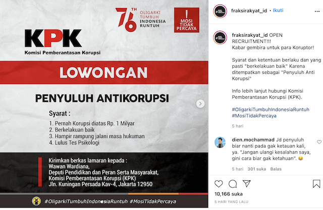 [Cek Fakta] KPK Dikabarkan Buka Lowongan Kerja untuk Koruptor? Ini Cek Faktanya