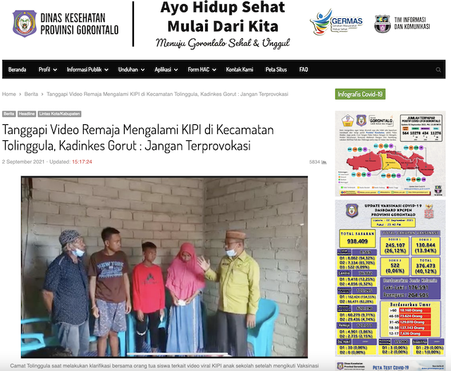 [Cek Fakta] Video Siswa Lumpuh setelah Divaksinasi Covid-19 di Gorontalo? Begini Faktanya