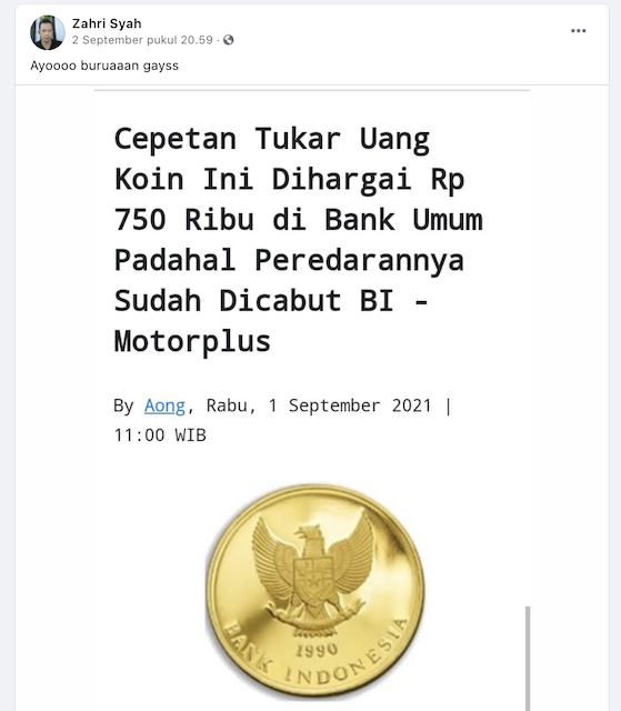 [Cek Fakta] Viral Uang Koin Rp500 Bisa Ditukar Rp750.000 di Bank? Cek Faktanya