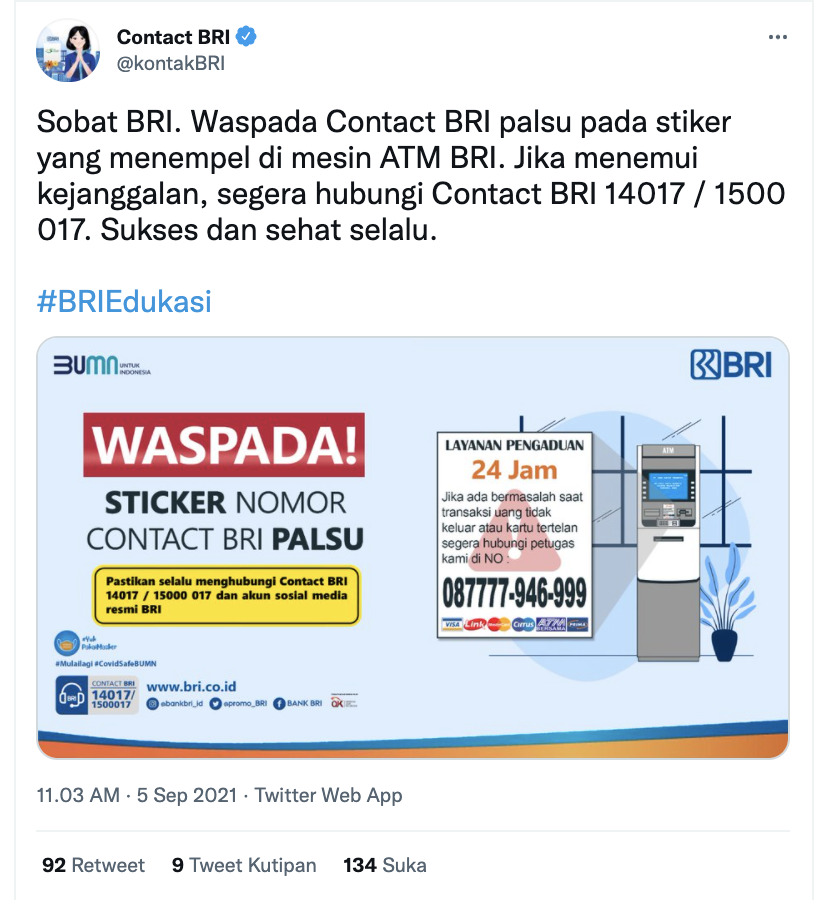 [Cek Fakta] Stiker Berisi Nomor Kontak BRI yang Menempel pada Mesin ATM Ternyata Palsu, Begini Faktanya