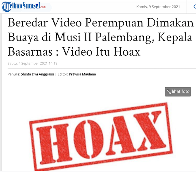 [Cek Fakta] Video Perempuan Tewas Dimakan Buaya di Sungai Musi Palembang Hoaks, Begini Faktanya