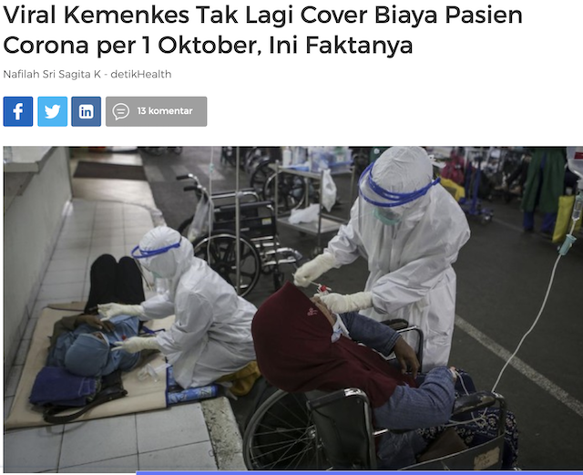 [Cek Fakta] Benarkah Biaya Perawatan Pasien Covid-19 Tidak Lagi Ditanggung Pemerintah Mulai 1 Oktober 2021? Begini Faktanya