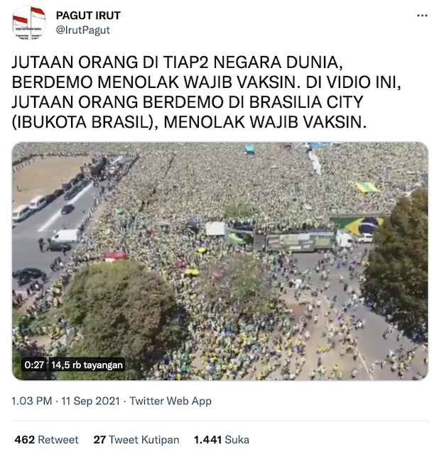 [Cek Fakta] Beredar Video Jutaan Orang Demo Menolak Wajib Vaksin di Brasil? Ini Faktanya