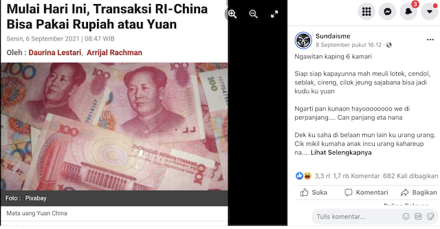 [Cek Fakta] Benarkah Transaksi di Indonesia Mulai Menggunakan Mata Uang Yuan? Ini Faktanya