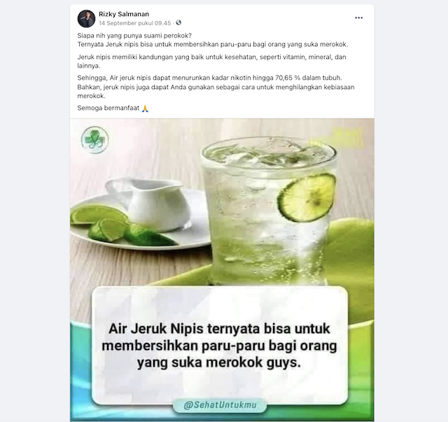 [Cek Fakta] Air Jeruk Nipis Diklaim Dapat Membersihkan Paru-Paru dari Nikotin? Cek Faktanya