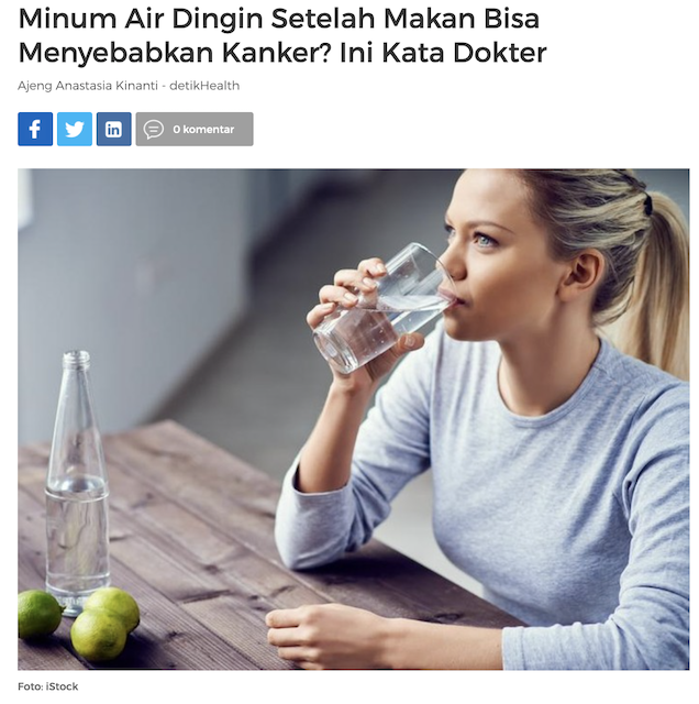 [Cek Fakta] Benarkah Minum Air Es setelah Makan Bisa Sebabkan Kanker? Cek Faktanya