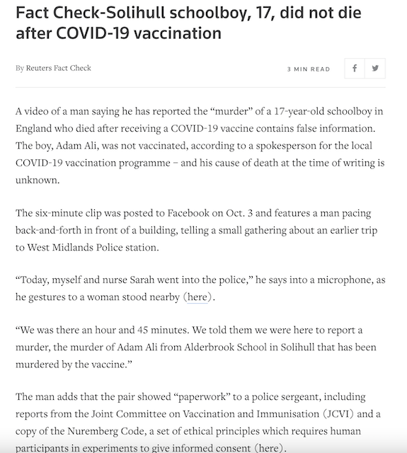 [Cek Fakta] Remaja di Inggris Dikabarkan Meninggal setelah Disuntik Vaksin Covid-19? Ini Faktanya