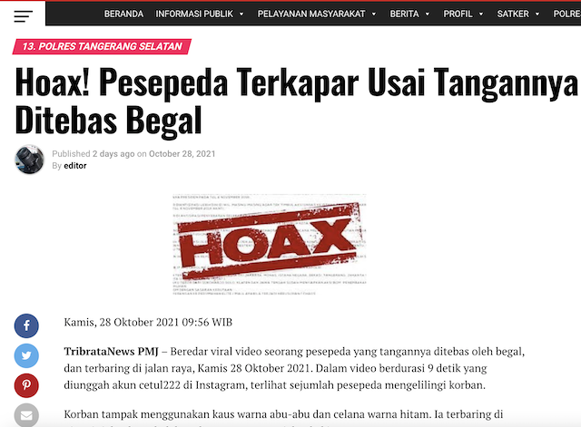 [Cek Fakta] Anak Bos PT Maspion Dibegal karena Gunakan Sepeda Seharga Rp250 Juta? Ini Cek Faktanya