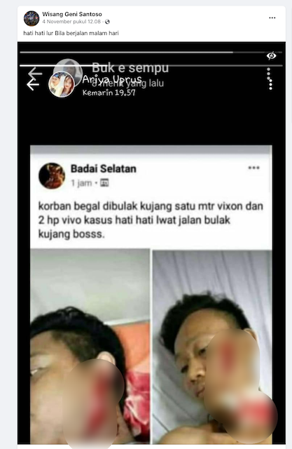 [Cek Fakta] Beredar Foto Korban Pembegalan di Ngancar Kediri? Begini Faktanya