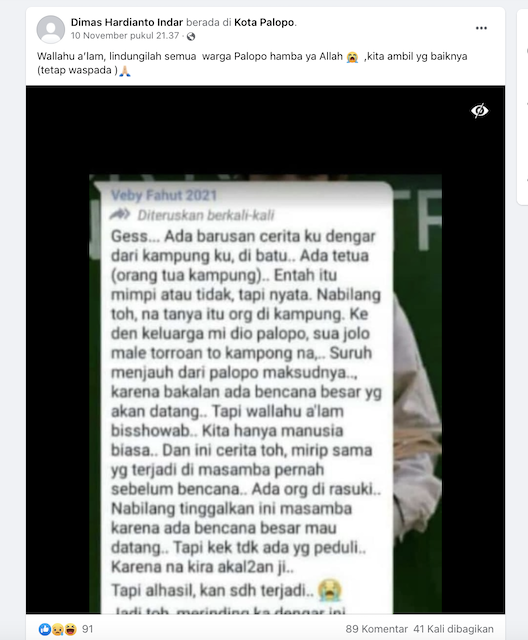 [Cek Fakta] Beredar Pesan Berantai  Akan Ada Bencana Besar Melanda Palopo? Ini Cek Faktanya