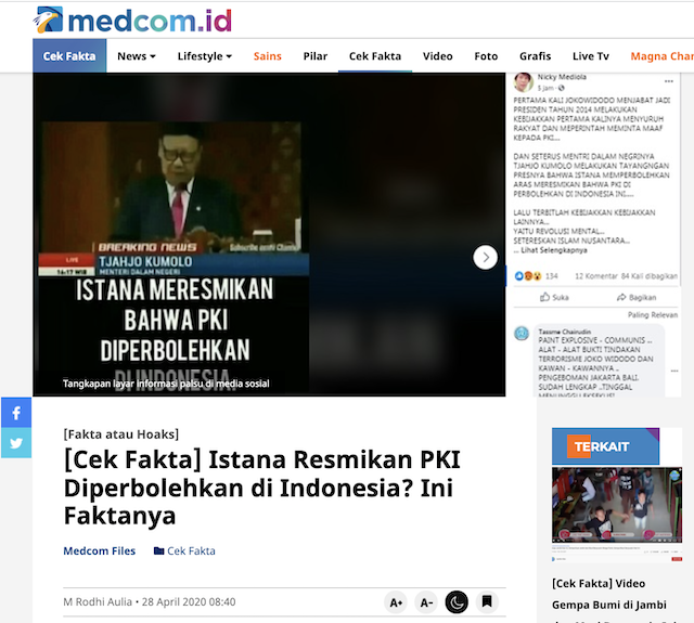 [Cek Fakta] Video Ormas Berideologi Komunis Boleh Berkembang di Indonesia Hoaks, Begini Faktanya