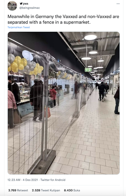 [Cek Fakta] Supermarket di Jerman Pisahkan Pengunjung yang Sudah Divaksin dan Belum Divaksin? Ini Faktanya