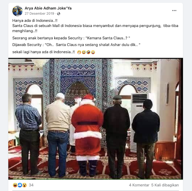 [Cek Fakta] Foto Santa Claus Ikut Salat Berjemaah? Ini Faktanya