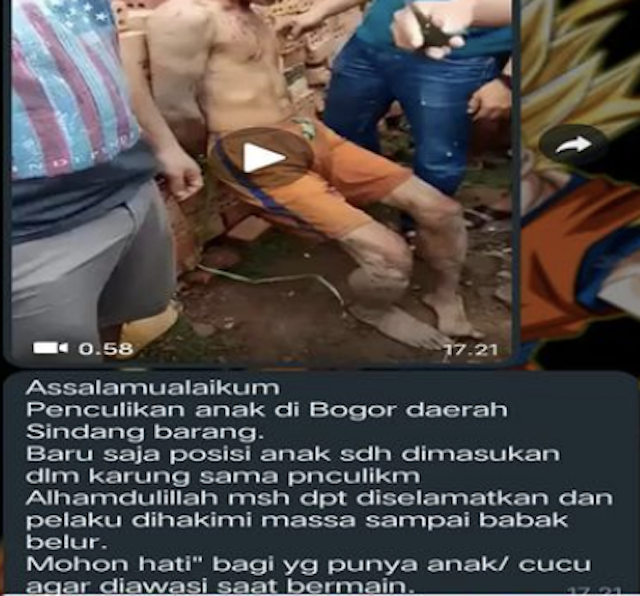 [Cek Fakta] Video Pelaku Penculikan Anak Babak Belur Diamuk Massa di Bogor Hoaks, Begini Faktanya