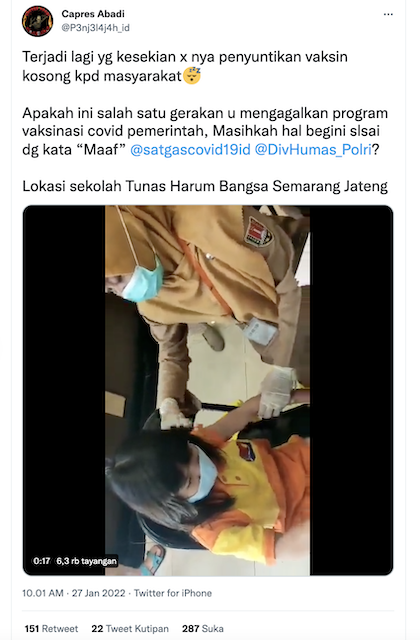 [Cek Fakta] Video Penyuntikan Vaksin Kosong di Kota Semarang? Begini Faktanya