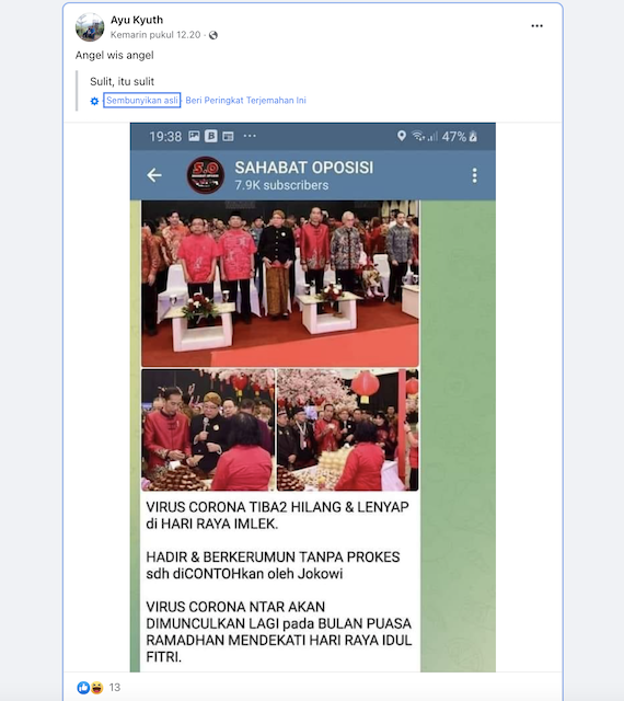 [Cek Fakta] Foto Jokowi Hadiri Imlek Tanpa Prokes Buktikan Covid-19 Sudah Hilang? Cek Faktanya