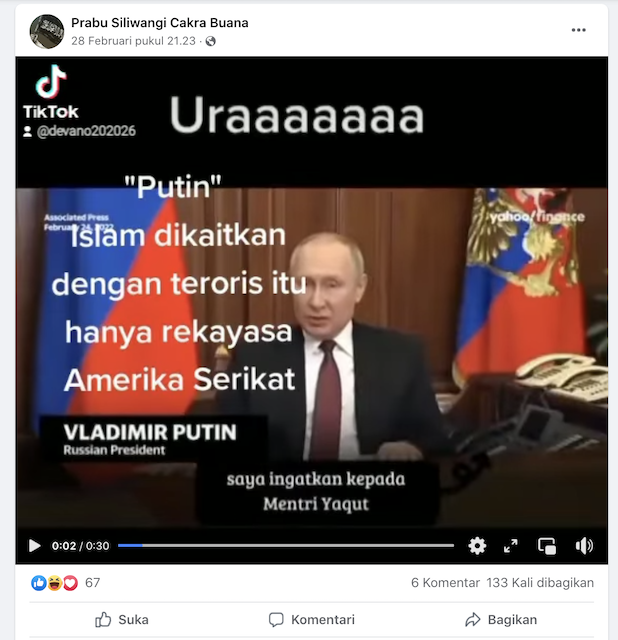 [Cek Fakta] Video Putin Ancam Menteri Yaqut Minta Maaf ke Umat Islam Indonesia? Ini Faktanya