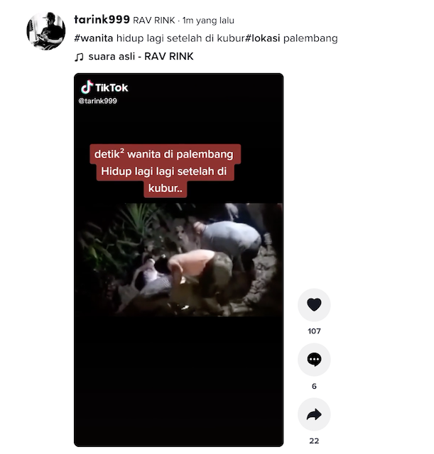 [Cek Fakta] Beredar Video Jenazah Wanita di Palembang Hidup Lagi setelah Dikubur? Begini Faktanya