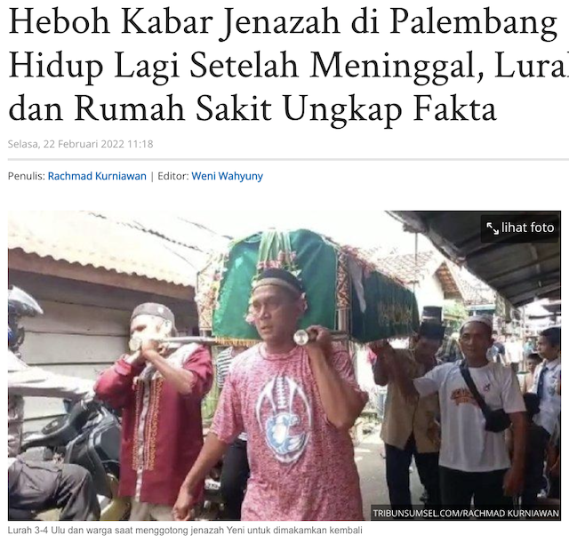 [Cek Fakta] Beredar Video Jenazah Wanita di Palembang Hidup Lagi setelah Dikubur? Begini Faktanya