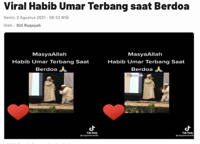[Cek Fakta] Beredar Video Kaki Seorang Ulama Terbang saat Berdoa? Cek Dulu Faktanya