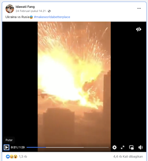 [Cek Fakta] Video Ledakan Besar di Ukraina Akibat Serangan Rusia Hoaks, Begini Faktanya