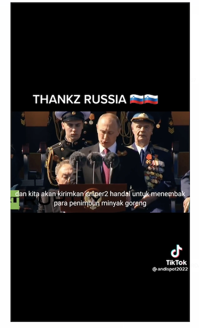 [Cek Fakta] Pidato Presiden Putin akan Kirim Sniper Rusia Tembak Penimbun Minyak Goreng Indonesia? Ini Faktanya