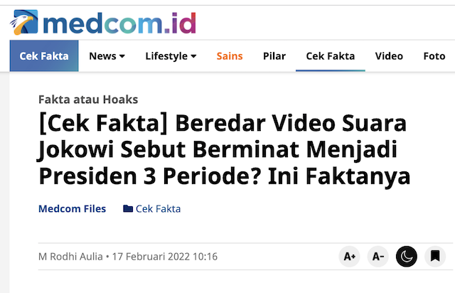 [Cek Fakta] Video dengan Suara Jokowi Berminat jadi Presiden Tiga Periode? Ini Faktanya