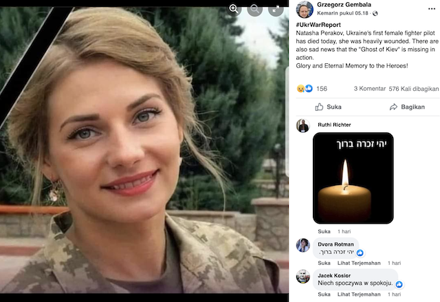 [Cek Fakta] Pilot Pesawat Tempur Perempuan Pertama Ukraina Tewas saat Invasi Rusia? Begini Faktanya