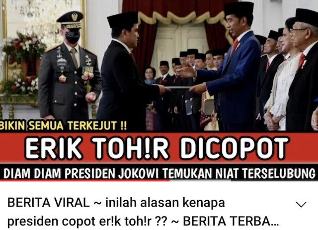 [Cek Fakta] Erick Thohir Diam-Diam Dicopot Jokowi sebagai Menteri BUMN? Cek Dulu Faktanya