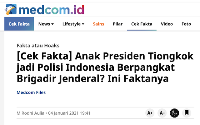 [Cek Fakta] Video dengan Narasi Anggota Polri Ini Anak Kandung Presiden Tiongkok? Simak Faktanya