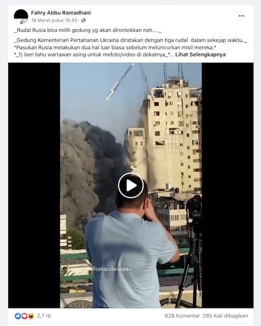 [Cek Fakta] Video Rudal Rusia Hancurkan Gedung Kementerian Pertahanan Ukraina? Begini Faktanya