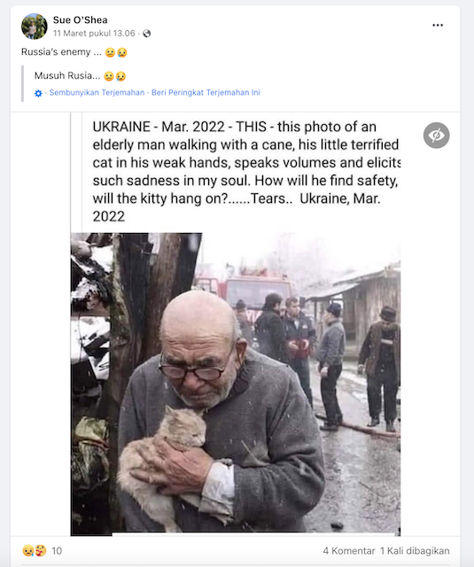 [Cek Fakta] Kakek Ini dan Kucingnya Jadi Korban Serangan Rusia di Ukraina? Begini Faktanya