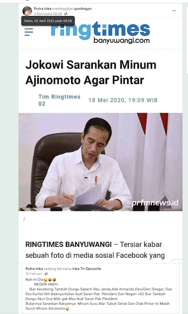[Cek Fakta] Jokowi Sarankan Minum Ajinomoto agar Pintar? Ini Faktanya
