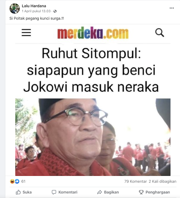 [Cek Fakta] Ruhut Sitompul Sebut Siapapun yang Benci Jokowi Masuk Neraka? Ini Faktanya