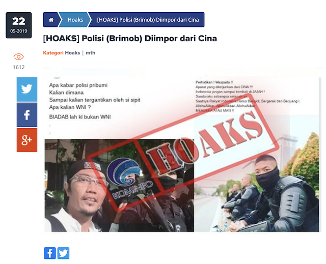 [Cek Fakta] Beredar Foto TKA Tiongkok jadi Brimob yang akan Ikut Bagian Demo 11 April? Ini Faktanya
