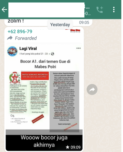 [Cek Fakta] Beredar Bocoran Dokumen Rahasia dari Mabes Polri soal Skenario Tiongkok Kuasai Indonesia? Ini Faktanya