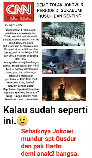 [Cek Fakta] Aksi Demo Tolak Jokowi 3 Periode di Sukabumi Rusuh dan Genting? Ini Faktanya