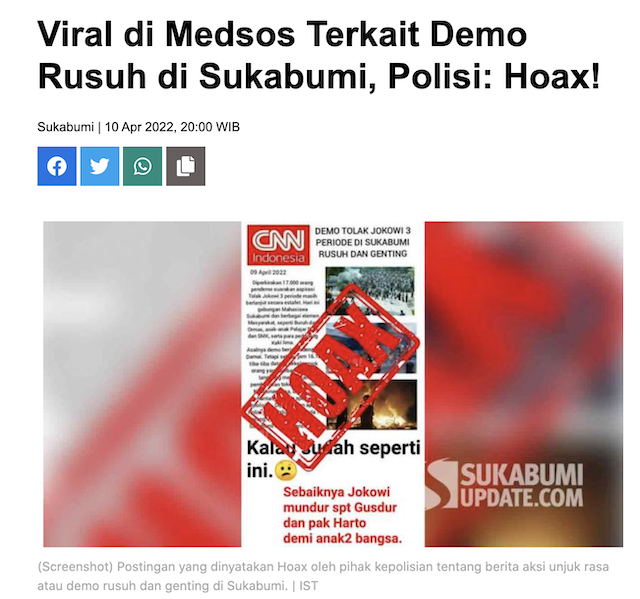 [Cek Fakta] Aksi Demo Tolak Jokowi 3 Periode di Sukabumi Rusuh dan Genting? Ini Faktanya