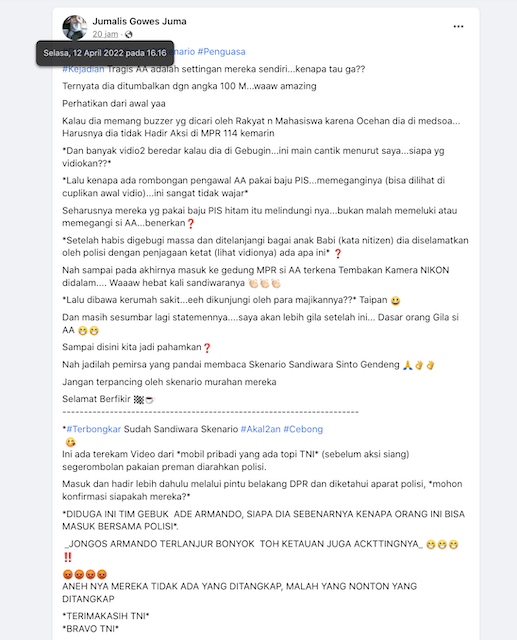 [Cek Fakta] Benarkah Ada Armando Ditumbalkan Senilai Rp100 Miliar dalam Pengeroyokan di Depan DPR? Ini Faktanya