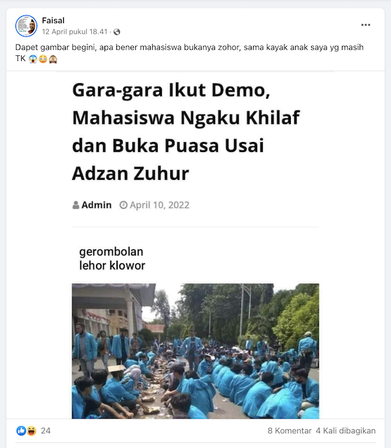[Cek Fakta] Gara-gara Ikut Demo, Mahasiswa Mengaku Khilaf Buka Puasa Usai Azan Zuhur? Begini Faktanya