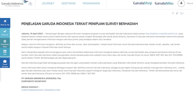 [Cek Fakta] <i>Link</i> Undian Berhadiah Perayaan Ulang Tahun ke-75 Garuda Indonesia Hoaks, Begini Faktanya