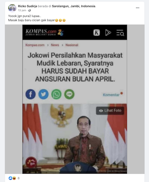 [Cek Fakta] Jokowi Sebut Syarat Mudik Harus Bayar Angsuran KPR BTN April 2022? Cek Dulu Faktanya