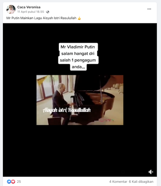 [Cek Fakta] Benarkah Video Ini Perlihatkan Putin Memainkan Lagu Aisyah Istri Rasulullah? Ini Faktanya