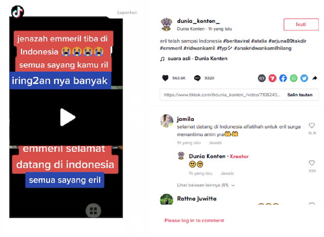 [Cek Fakta] Beredar VIdeo Iring-Iringan Jenazah Eril? Cek Faktanya