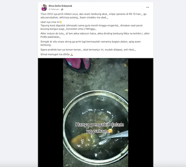 [Cek Fakta] Rutin Meminum Rebusan Tepung Kanji dan Gula Merah Dapat Sembuhkan Asam Lambung? Cek Faktanya