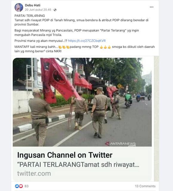 [Cek Fakta] Foto Bendera dan Atribut PDIP Dilarang Beredar di Sumatera Barat? Begini Faktanya