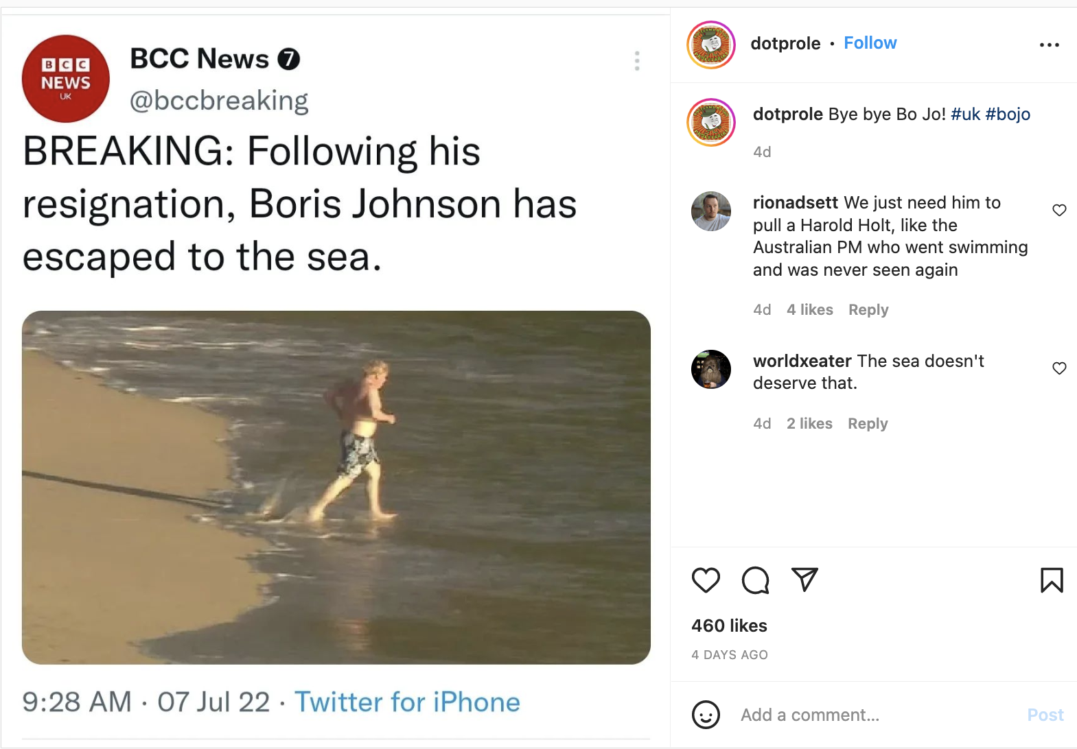 [Cek Fakta] Beredar Foto Boris Johnson Kabur ke Pantai Usai Mengundurkan Diri? Begini Faktanya