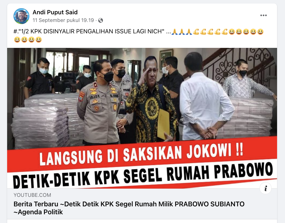 [Cek Fakta] KPK Segel Rumah Prabowo Subianto? Cek Dulu Faktanya